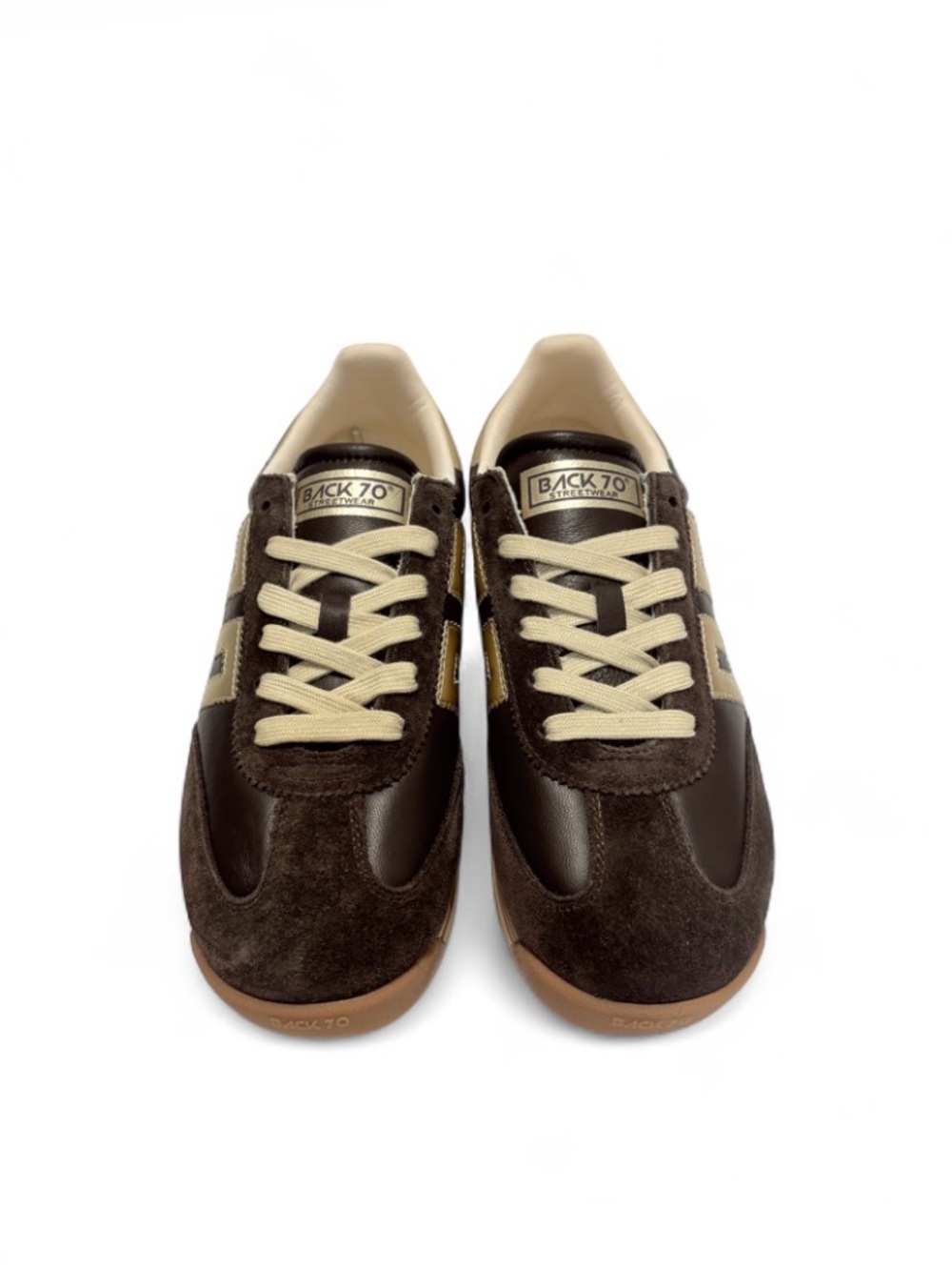 Women's Dark Brown and Gold Retro Trainer Sneakers - Picture 2 of 6